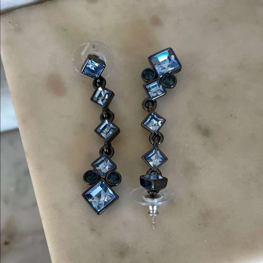 GIVENCHY Blue Sapphire & Topaz Rhinesone Tennis Bracelet & Dangle Earring Set